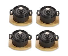 ECHTWERK Olla de hierro fundido, mini olla con tabla de servir, asador pequeño, ya quemada, apta para horno, barbacoa, barbacoa e inducción, ideal para servir, 200 ml, 4 piezas