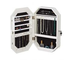 Relaxdays Armario Joyero con Espejo, Colgante, De Pared, con Llave, Organizador Joyas, 1 Ud, 57,5x37,5x10cm, Blanco, DM