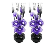 Flourish 796167 - Jarrón ovalado con flores artificiales de seda, 75 cm, vidrio, Pair of Black/Purple, 10x10x32 cm