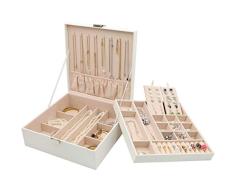 ProCase Caja Organizadora de Joyas, Almacena Collar Pendientes Pulseras Anillos y Otros Accesorios, Estuche Grande Joyero de Cuero PU Doble Capa Apilable para Mujer NiÃ±a Dama Novia Amiga - Blanco