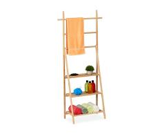 Relaxdays Portatoallas Escalera 3 Baldas, Bambú, 3 Barras, 152 x 66 x 32 cm, Plegable, Toallero de Pie Baño, Natural, 100%
