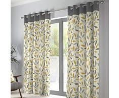 Fusion Par de Cortinas con Ojales de Madera de Haya, 100% algodÃ³n, Ocre, 90 Width x 72 Drop (229 x 183cm)