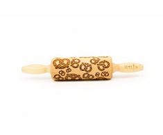 Folkroll 13265 - Mini rodillo decorativo 2 asas, grabado diseño tradicional alsaciano pretzels - madera de haya - 240x45x45mm