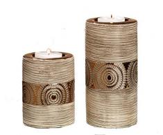 DRW Set 2 portavelas cerámica Marrones 7.5X7.5X10, 7.5X7.5X15 CM