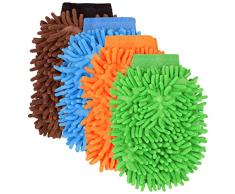 Cozlly 4 Guantes de Microfibra para Lavado de Coche, Guantes de Limpieza de Microfibra para Coche, Guantes de Limpieza de Microfibra, paño seco para Coche, Guantes para Lavado de Coche, 4 Colores