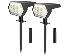 OBERSTER Luces Solares Exterior Jardin, 108 LED Foco Solar con 4 Modos, Blanca FrÃa 6500K, Lámpara Solar Impermeable IP65 para Iluminación de Caminos, Patio,Terreza,Césped y Camping (2 Piezas)