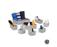 Relaxdays Set de Ocho Cajas de almacenaje, Aspecto Trenzado, Cestas, Apilables, PlÃ¡sticos, Blanco y Gris, 10 x 35.5 x 25.5 cm