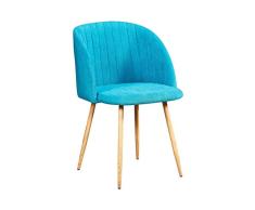 ZONS Flow - Silla macaron escandinava de ante azul y patas de metal efecto madera, ancho