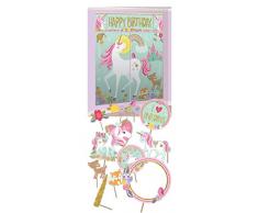 amscan Unicorn Scene Setter Party Decoration with Photo Booth Props-17 Pcs. Decoración de escena de unicornio para fiesta con accesorios para cabina de fotos, 17 unidades, multicolor