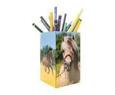 HERMA 19734 - Portalápices con diseño de caballos, plegable, cartón resistente, escritorio para niñas y niños, estuche rectangular para lápices de colores, marcadores, lápices, pinceles de maquillaje
