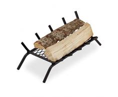 Relaxdays Parrilla para Chimenea, Rectangular, Acero, Resistente, Cesta con pies, 16x58x28 cm, Negro