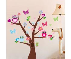 Ambiance-Live Adhesivo Búhos y Mariposas sobre un árbol