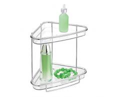 iDesign Clarity Estante en Esquina, estanterÃa de plástico y Metal con Dos baldas para organizar cosméticos en el baño, Transparente/Plateado Mate, 24,6 cm x 16,3 cm x 23,0 cm