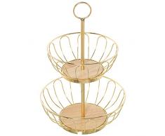 DRW Frutero Redondo Doble de Metal en Dorado 28x42cm, 28x10cm y 22x8cm