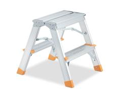 Relaxdays Plegable de Aluminio, 2 escalones, 150 kg, Caminante por Ambos Lados, Escalera de pie, Color Plateado y Naranja, 70% 30% plÃ¡stico, Silber/Orange, 2 Stufen