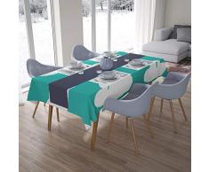 Bonamaison DecoraciÃ³n de Cocina, PoliÃ©ster, Antimoho, Secado rÃ¡pido, Impermeable, Mantel, Turquesa, Blanco, 140 x 200 Cm - DiseÃ±ado y Fabricado en TurquÃ­a