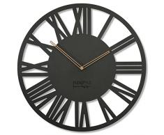 FLEXISTYLE Reloj de Pared Grande para Adultos, 50 cm de diÃ¡metro, Retro, de Madera de Roble sin Ruido de tictac, Color Negro