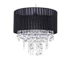 Relaxdays Lámpara Techo Cristal, Pantalla Tela Organza, Candelabro, Luz Colgante, Salón o Comedor, 122 x 32 cm, Negra