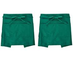 eBuyGB Waiter Bartender - Delantal con Bolsillo Frontal, algodón, Verde, Pack de 2