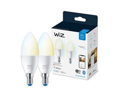 WiZ - Bombilla LED Inteligente Wi-Fi, 4,9W(Eq. 40 W) E14 tipo vela, Luz Blanca de ajustable de cálida a frÃa, con tecnologÃa SpaceSense y compatible con Alexa y Google Home - Pack de 2