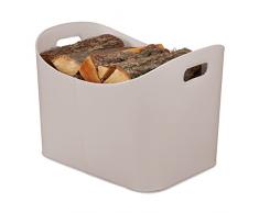 Relaxdays Cesta de madera de piel sintética XL, resistente para leña con asas, leña y chimenea, cesta multiusos, color gris claro