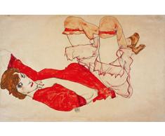 Cuadro Wally con camisa roja. Impresión digital sobre lienzo. Pintura de Egon Schiele