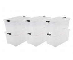 Iris Ohyama New Top Box NTB-45 - Lote de 6 cajas apilables de almacenamiento, Transparente, 45 L