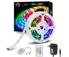 Sylvvin Cinta LED 5 m RGB Tira LED â 5050 tiras LED luminosas con mando a distancia, 16 cambios de color, 4 modos para casa, decoración de armario, dormitorio, televisión