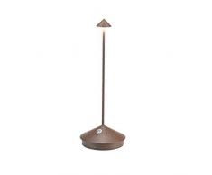 Zafferano Pina Pro, Lámpara LED de Mesa Inalámbrica Recargable, Dimmer touch 2700K, IP54 Uso Interior/Exterior, BaterÃa Larga Duración, Estructura en Aluminio, H29cm â Corten