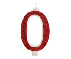 Dekora - Velas Cumpleaños Originales | Vela de Cumpleaños Numero 0 con Purpurina Roja