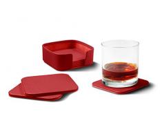 Lucrin - Posavasos lisos cuadrados, fabricados en piel, 6 unidades, Rojo