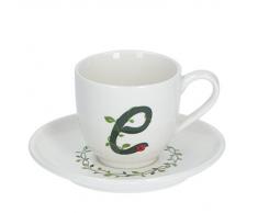 PORCELLANA Solotua Taza de cafÃ© con platillo Letra E 3 oz en Caja de Regalo