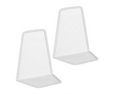 Relaxdays Sujetalibros Malla Alambre Acero, Soporte Libro, CD, DVD, Estante, Moderno, Biblioteca, 14 x 12 x 9 cm, Blanco
