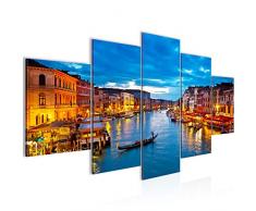 Imagen de Venecia Italia, lienzo de vellÃ³n, tamaÃ±o XXL, para pared, salÃ³n, vivienda, decoraciÃ³n, impresiÃ³n artÃ­stica azul, 5 piezas, fabricado en Alemania, listo para colgar, 604353a