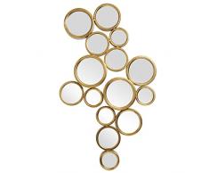 DRW Espejo de Pared con circulos de Metal en Dorado 100x8,5x60cm