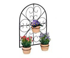 Relaxdays Soporte para Maceta de 3 macetas de 11,5 cm de diÃ¡metro, Soporte de Pared para macetas, Metal, diseÃ±o Retro, Color Negro