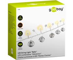 goobay 57949 Cadena de luces LED con función de temporizador, función de baterÃa - Guirnalda de luces para interiores con 10 LEDs + Campanillas + Estrellas - Blanco cálido (3000k) - IP20 â 1,3m