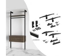 EMUCA - Kit de Juegos de Soportes para 1 Estante de Madera, 1 mÃ³dulo y 1 Barra de Colgar de 1 m, Zamak, Negro Texturizado