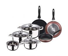 San Ignacio Bateria 7pcs acero inoxidable: Cazo sin tapa Ã16 / Cacerolas con tapa Ã18 ; Ã20 y Ã24 (4.0L) y Set de 3 sartenes Ã16/20/24 cm, aluminio prensado