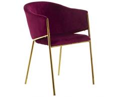 DRW Set de 2 sillas de Metal y Terciopelo en Burdeos y Dorado 1x55x78cm, Alt.Asiento 47cm