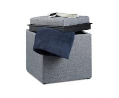 Relaxdays Taburete Espacio de Almacenamiento, al x an x pr:42 x 40,5 x 40,5 cm. Caja de Almacenamiento, Aspecto de Lino, Gris Oscuro, 40.5 x 40.5 x 42 cm