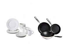 AmazonBasics - Vajilla para 4 personas (16 piezas) + Juego de utensilios de cocina de acero inoxidable