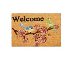 Relaxdays Felpudo Coco Welcome, Estampados PÃ¡jaros y Flores, Alfombrilla Entrada, Interior y Exterior, 40x60 cm, Natural