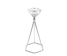 CIAL LAMA Candelabro Decorativo Diamante Cristal Plateado Portavelas Elegante 20 cm