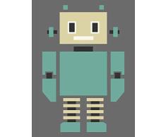 Wee Blue Coo PÃ³ster de pared para dormitorio infantil con diseÃ±o de robot verde retro para decoraciÃ³n de pared, 30,4 x 40,6 cm