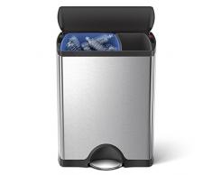simplehuman, cubo de reciclaje rectangular, acero cepillado con tapa de plástico, 46 L (30/16)