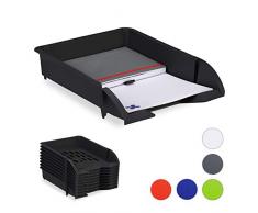 Relaxdays Set de Diez bandejas para Documentos, Apilable, Organizador para Escritorio, Plástico, Negro, 7 x 25 x 34 Cm