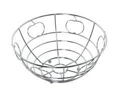 DRW Frutero redondo con manzanas de metal cromado 24x12cm