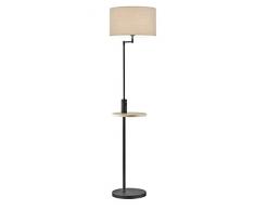 Trio Leuchten Claas 400400132 - Lámpara de pie (metal negro mate, pantalla de tela gris, estante de madera, no incluye 1 bombilla E27, 60 W)