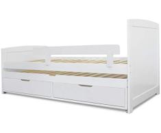 Menzzo - Cama Infantil de Madera, Color Blanco - Dimensiones: 200 x 100 x 100 x 100 cm - Somieres: 190 x 90 cm